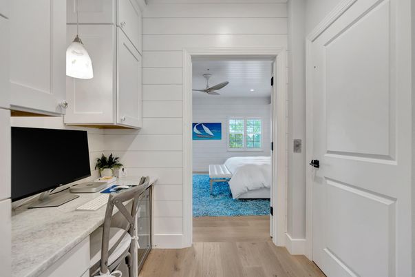Bedroom, Home Office, Interior, Pendant Lights, Recessed Lighting, Wood Texture Flooring