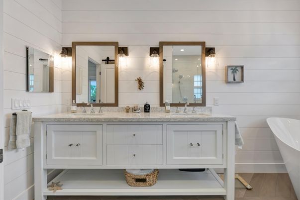 Bathroom, Dual Sink Vanities, Interior, Wood Texture Flooring