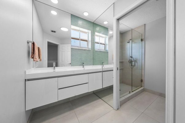 Bathroom, Dual Sink Vanities, Glass Shower, Interior, Recessed Lighting