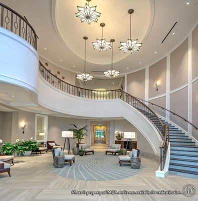 Chandelier, Interior, Living room, Pendant Lights, Recessed Lighting, Wood Texture Flooring