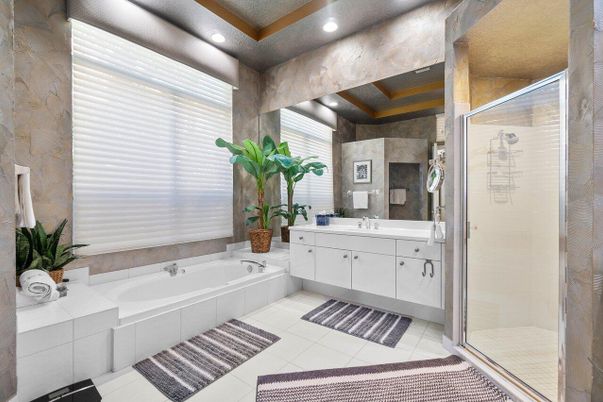 Bathroom, Dual Sink Vanities, Glass Shower, Interior, Recessed Lighting