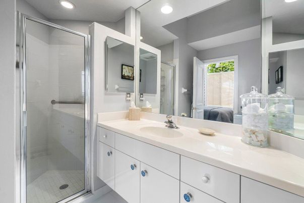 Bathroom, Dual Sink Vanities, Glass Shower, Interior, Recessed Lighting