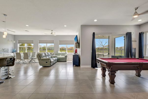 Billiard Table, Game Room, Interior, Living room, Pendant Lights, Recessed Lighting