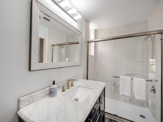 Bathroom, Glass Shower, Interior, Marble Walls