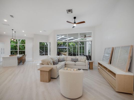 Interior, Living room, Pendant Lights, Recessed Lighting, Wood Texture Flooring