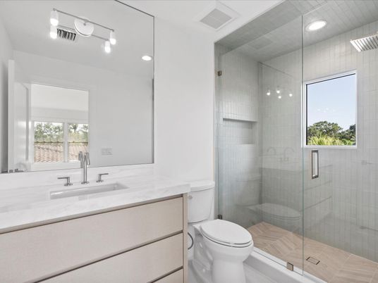 Bathroom, Glass Shower, Interior, Recessed Lighting