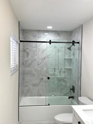 Bathroom, Glass Shower, Interior, Marble Walls, Recessed Lighting