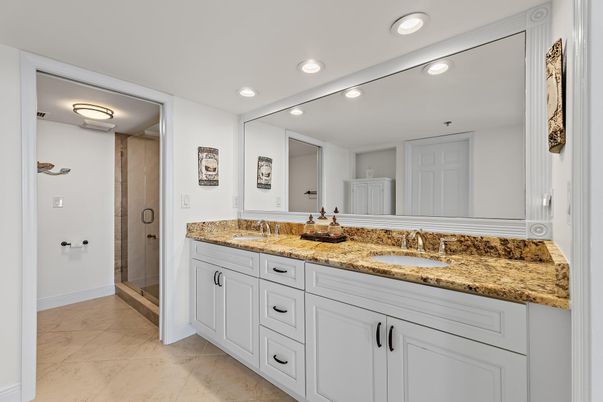 Bathroom, Dual Sink Vanities, Glass Shower, Interior, Recessed Lighting