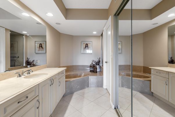 Bathroom, Glass Shower, Interior, Recessed Lighting