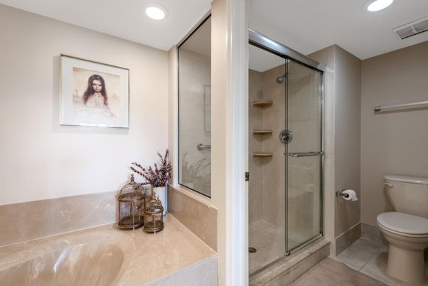 Bathroom, Glass Shower, Interior, Recessed Lighting