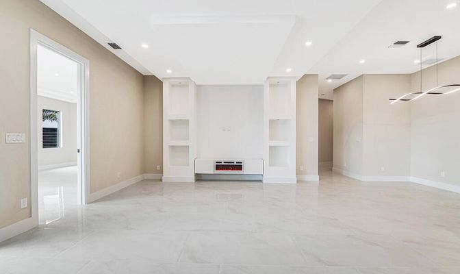 Empty room, Fireplace, Interior, Pendant Lights, Recessed Lighting