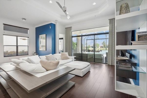 Interior, Living room, Pendant Lights, Recessed Lighting, Wood Texture Flooring