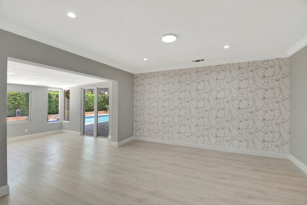 Empty room, Interior, Recessed Lighting, Wood Texture Flooring