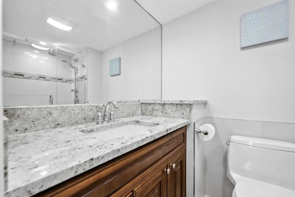 Bathroom, Glass Shower, Interior, Recessed Lighting