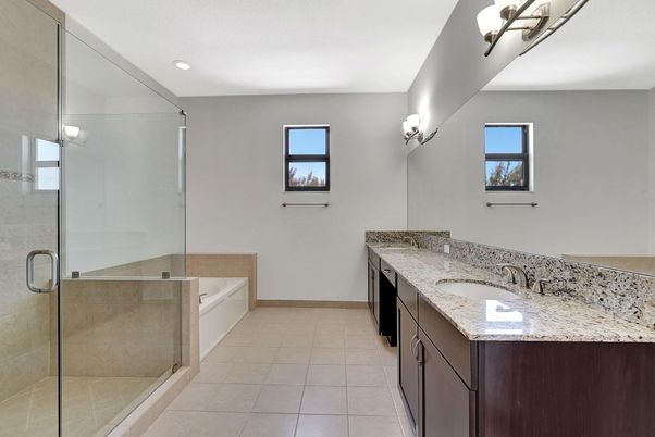 Bathroom, Dual Sink Vanities, Glass Shower, Interior, Recessed Lighting