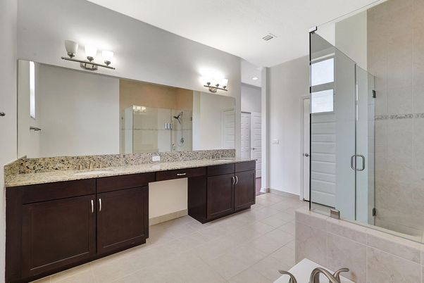 Bathroom, Dual Sink Vanities, Glass Shower, Interior