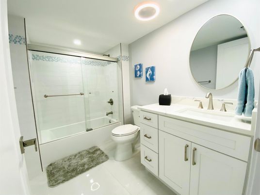 Bathroom, Glass Shower, Interior, Recessed Lighting