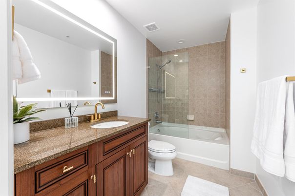 Bathroom, Dual Sink Vanities, Glass Shower, Interior, Recessed Lighting