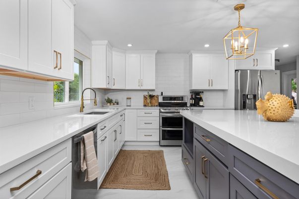 Interior, Kitchen, Marble, Pendant Lights, Recessed Lighting, Stainless Steel Appliances