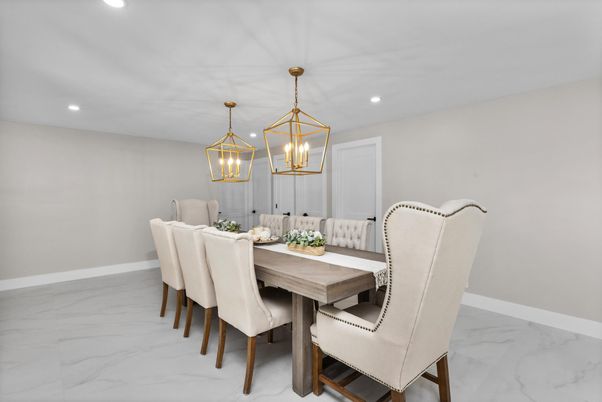 Dining room, Interior, Marble, Pendant Lights, Recessed Lighting
