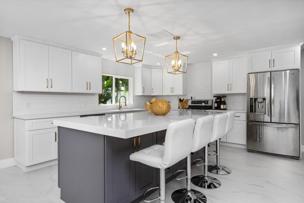 Interior, Kitchen, Marble, Pendant Lights, Recessed Lighting, Stainless Steel Appliances