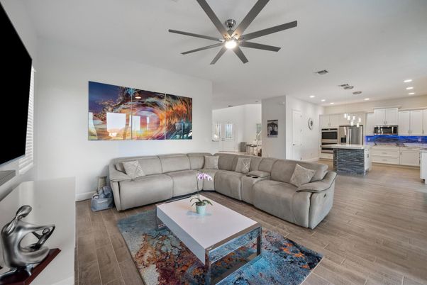Interior, Kitchen, Living room, Pendant Lights, Recessed Lighting, Stainless Steel Appliances, Wood Texture Flooring