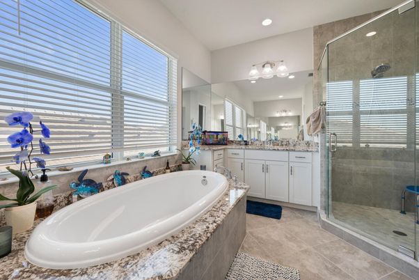 Bathroom, Dual Sink Vanities, Glass Shower, Interior, Recessed Lighting
