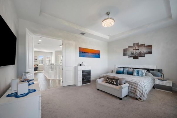 Bedroom, Fireplace, Interior, Recessed Lighting, Wood Texture Flooring