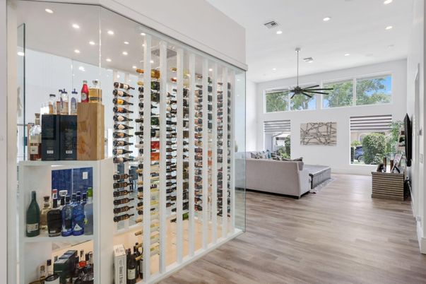 Interior, Pendant Lights, Recessed Lighting, Wine Storage, Wood Texture Flooring