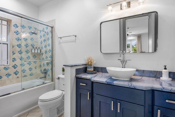 Bathroom, Dual Sink Vanities, Glass Shower, Interior, Tile Countertops