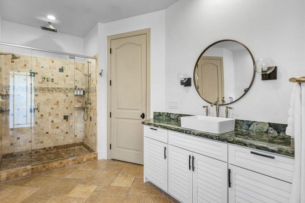 Bathroom, Dual Sink Vanities, Glass Shower, Interior, Recessed Lighting