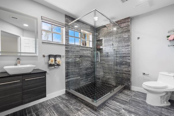 Bathroom, Glass Shower, Interior, Recessed Lighting