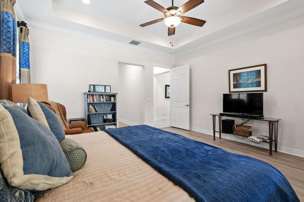 Bedroom, Interior, Recessed Lighting, Wood Texture Flooring