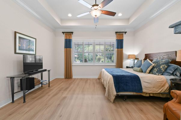 Bedroom, Interior, Recessed Lighting, Wood Texture Flooring