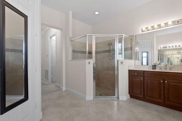 Bathroom, Glass Shower, Interior, Recessed Lighting