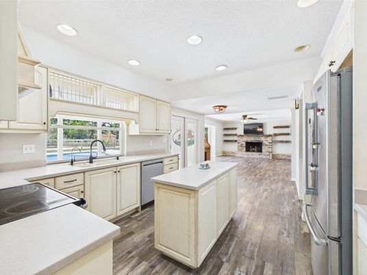 Interior, Kitchen, Recessed Lighting, Wood Texture Flooring