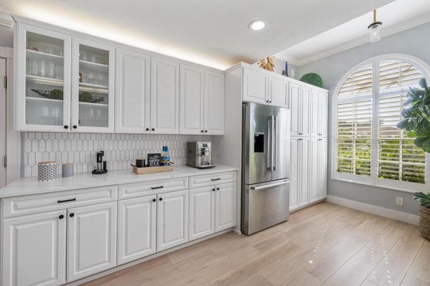 Interior, Kitchen, Recessed Lighting, Wood Texture Flooring