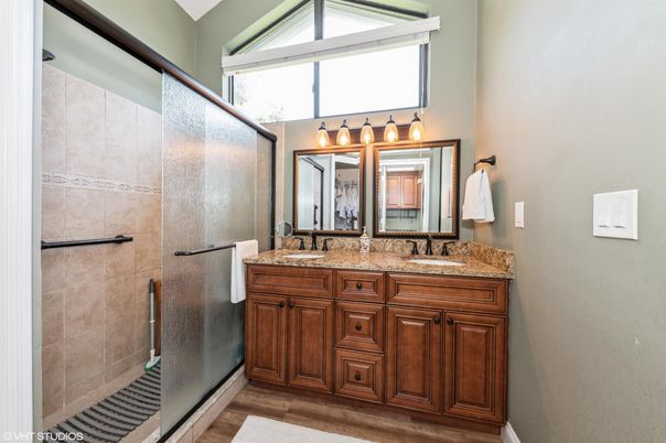 Bathroom, Dual Sink Vanities, Interior, Wood Texture Flooring