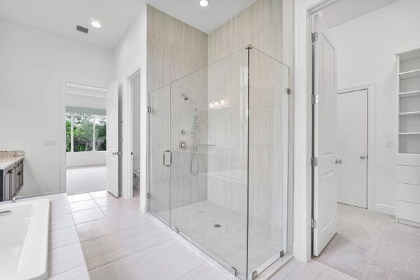 Bathroom, Glass Shower, Interior, Recessed Lighting