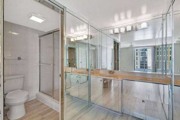 Bathroom, Glass Shower, Interior, Wood Texture Flooring
