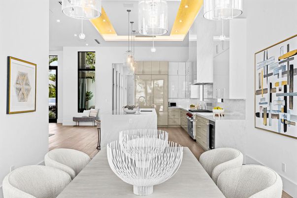 Interior, Kitchen, Living room, Pendant Lights, Recessed Lighting, Stainless Steel Appliances, Wood Texture Flooring