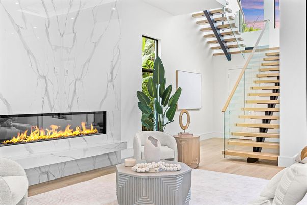 Fireplace, Interior, Marble Walls, Wood Texture Flooring