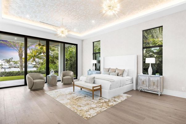 Bedroom, Interior, Pendant Lights, Wood Texture Flooring