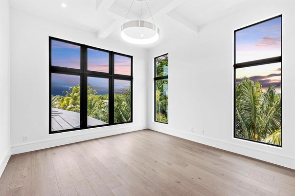 Empty room, Interior, Pendant Lights, Recessed Lighting, Wood Texture Flooring