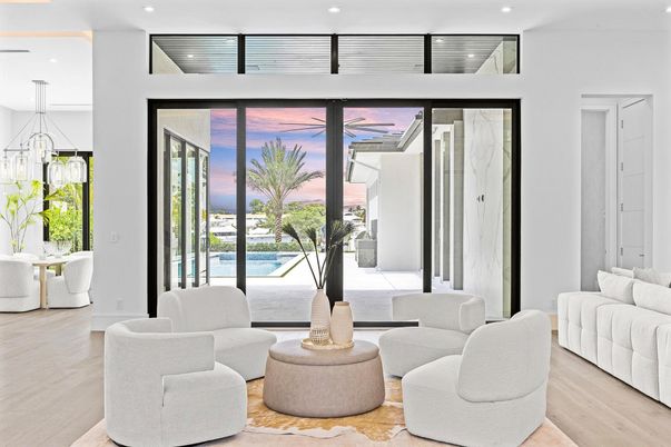 Interior, Living room, Pendant Lights, Recessed Lighting, Water, Wood Texture Flooring