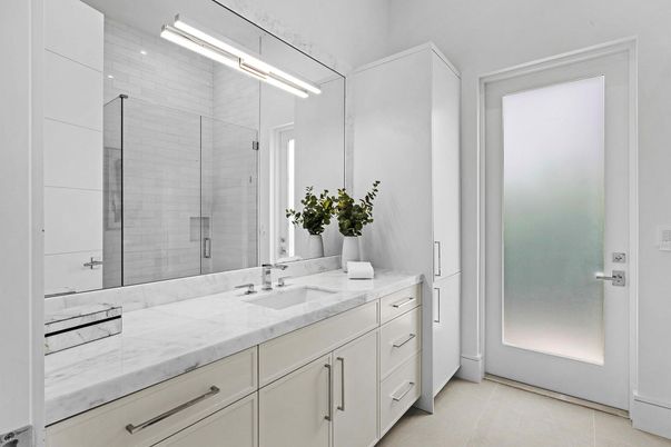 Bathroom, Dual Sink Vanities, Glass Shower, Interior