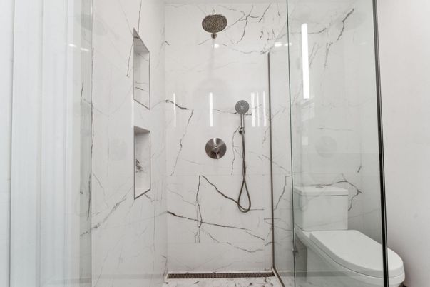 Bathroom, Glass Shower, Interior, Marble Walls