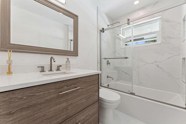 Bathroom, Glass Shower, Interior, Marble Walls, Recessed Lighting