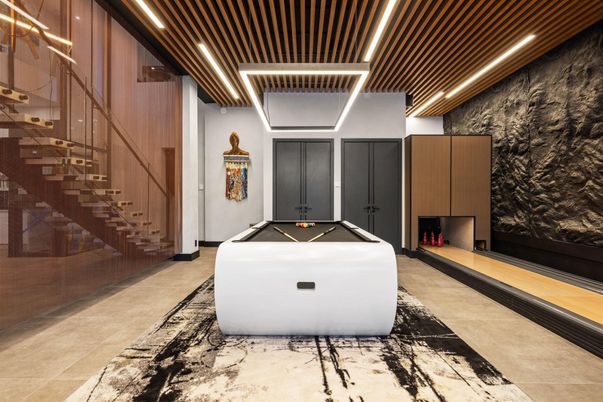 Billiard Table, Fireplace, Game Room, Interior, Recessed Lighting
