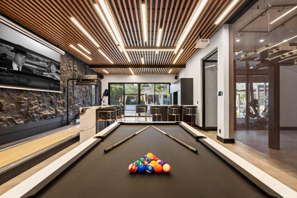 Billiard Table, Fireplace, Game Room, Interior, Recessed Lighting